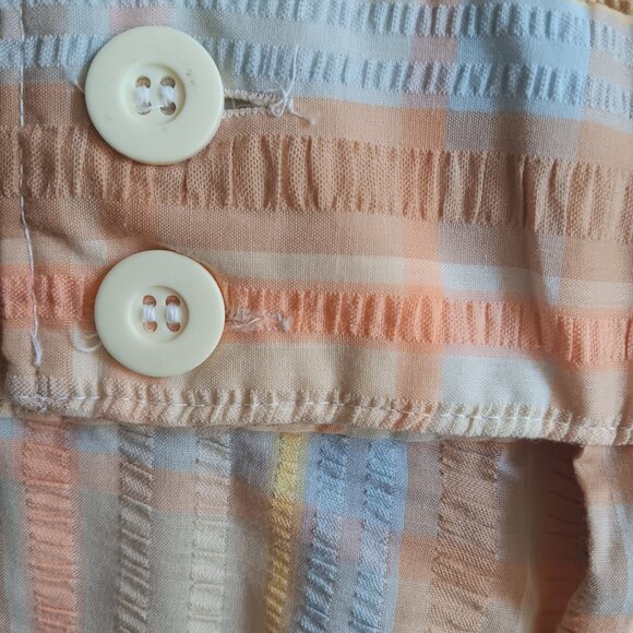 26x29 Vintage Bellbottom Seersucker Pants Pastel Plaid High-Waisted Wide-Leg 70s - Picture 4 of 6